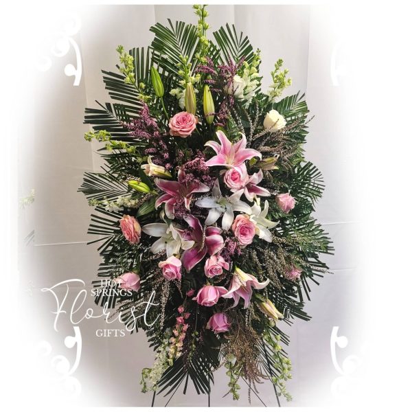 Pink Roses, *Pink/White Oriental Lily Easel Spray
