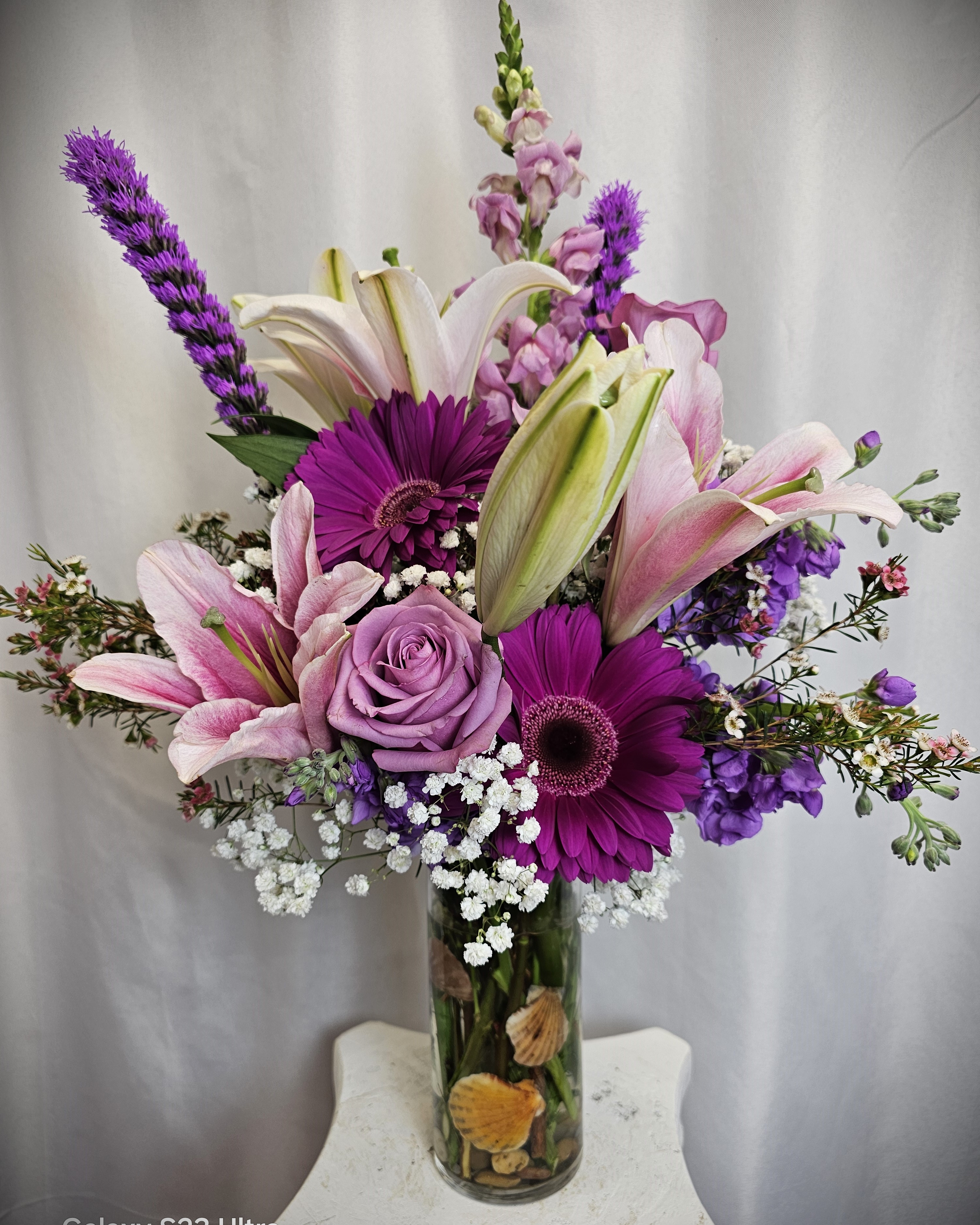 Purple Rose and Purple Gerber Daisy Vase