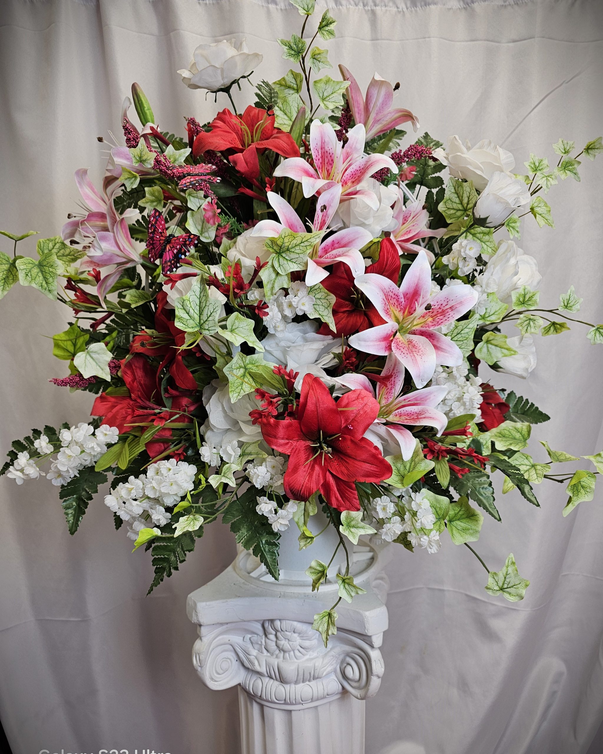 Pinks, Red's and White Silk Floral Basket