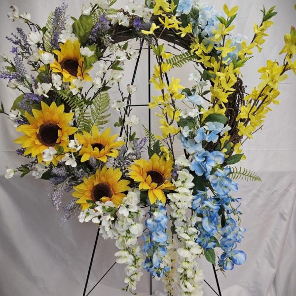 Sunflower Silk Wreath on Easel