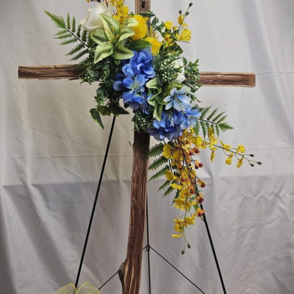 Cedar Cross with Silk Flowers