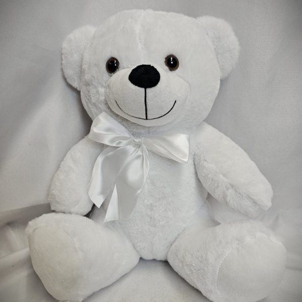 White Teddy Bear with a White Ribbon