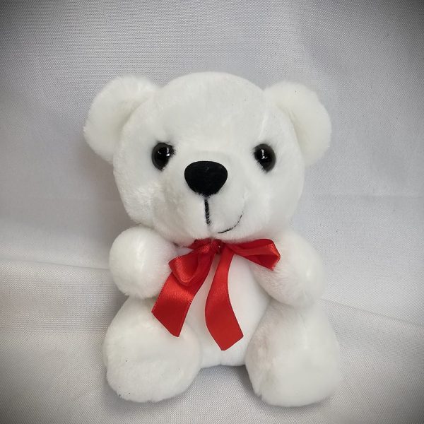 White Teddy Bear with Red Ribbon
